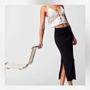 House of Harlow 1960 Black Ribbed ankle length skirt with slit cut outs large